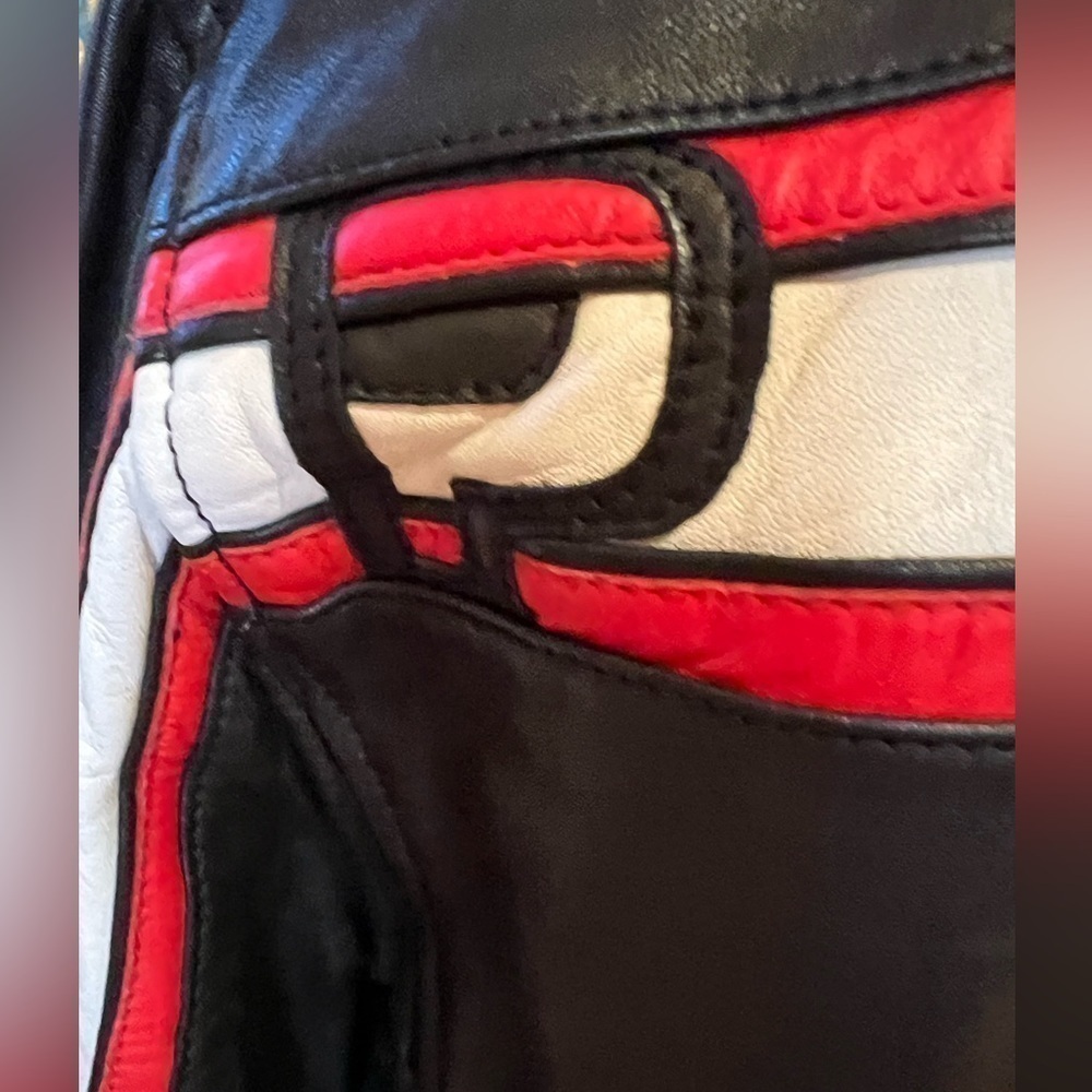 Pinko Ramones impavido Moto black leather red & white racing stripes size 10 - Picture 15 of 16